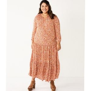 🐿 NEW Kohl's Max Boho  Dress Tiered Flowy Swingy Plus 4X Cinnamon Rust Floral